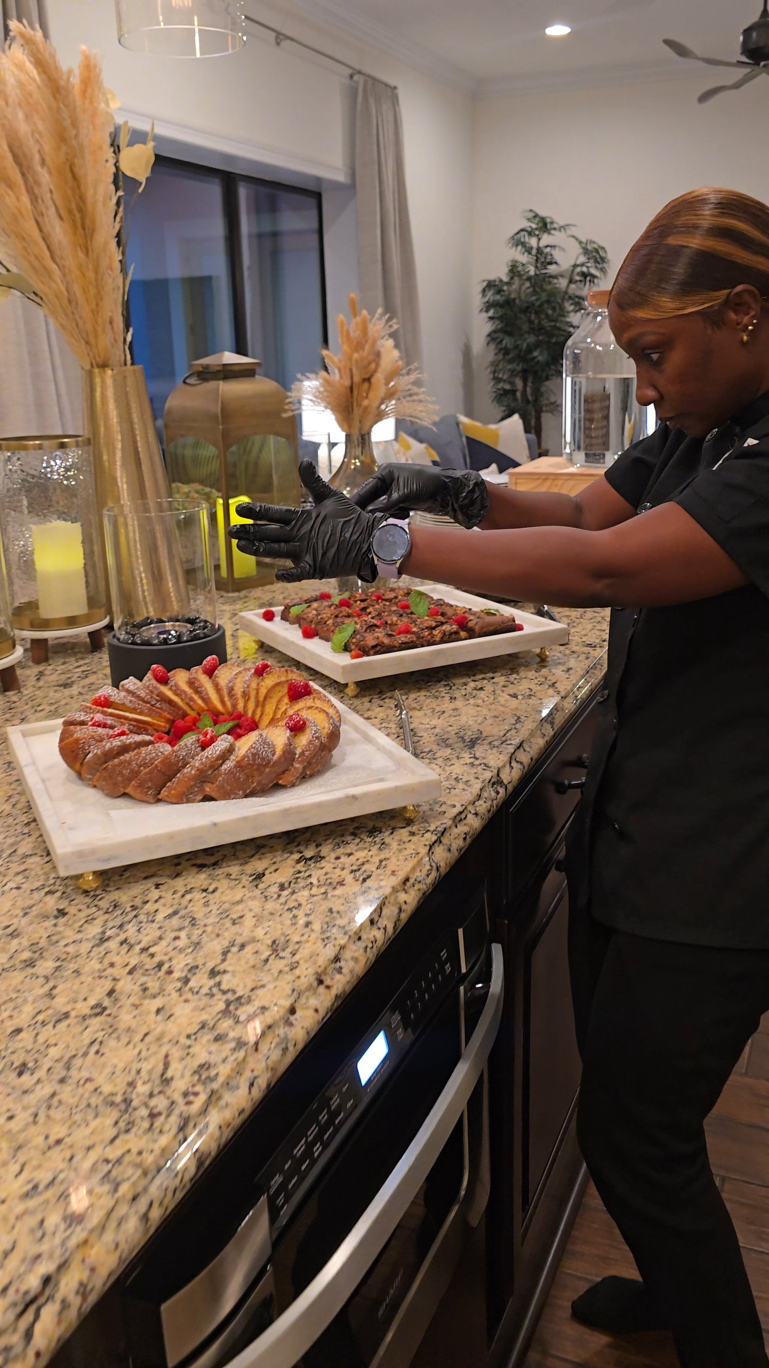 Chef Shanna adding final finishes to dessert