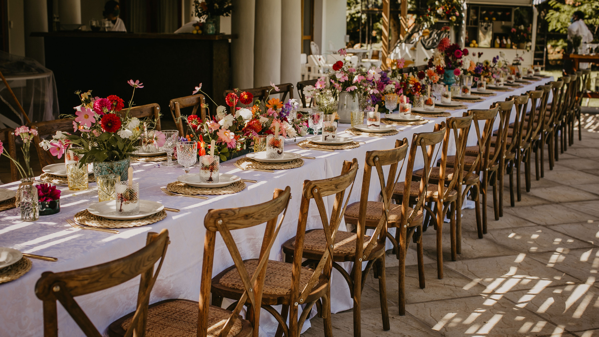 Intimate outdoor wedding reception table setting